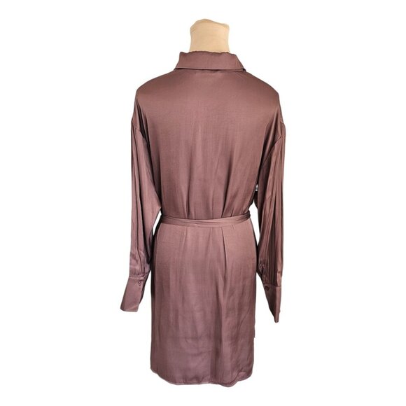 LBLC The Label Taylor Dress Satin Soft Mauve T-Shirt Wrap Dress Sz L - Picture 9 of 14